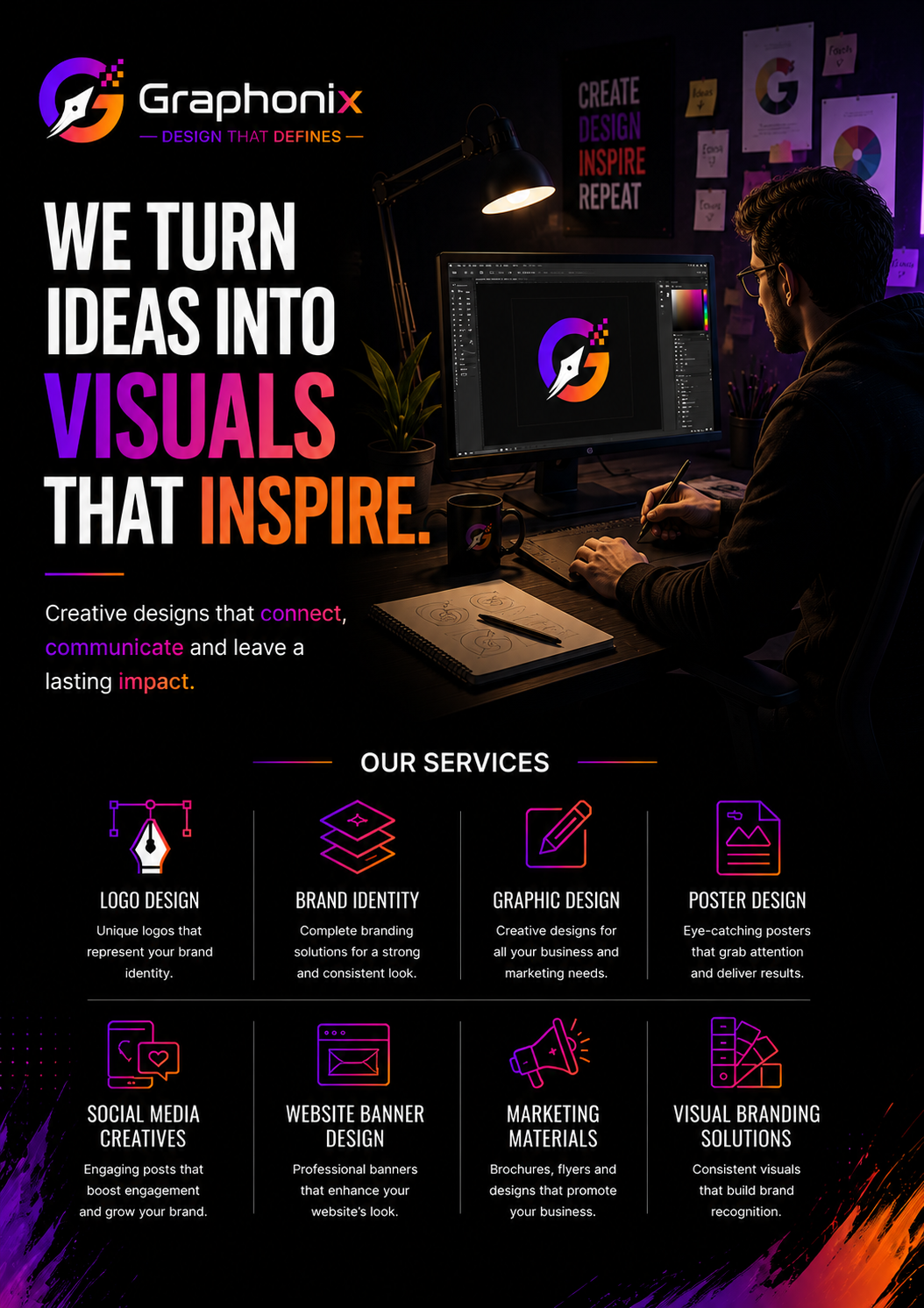 "Professional graphic designer in Nangloi creating a custom logo design at Graphonix, offering logo design, branding, poster design, and graphic design services."